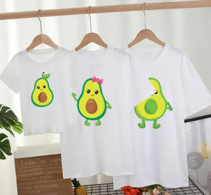 Mini Fashion™ - Match Med Familien - Avocado T-shirts Hvid New