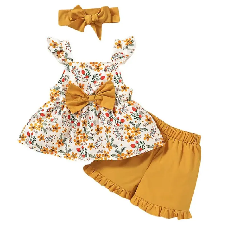 Mini Fashion™ - sødt design - 3-delt sommersæt til piger Gul Outlet