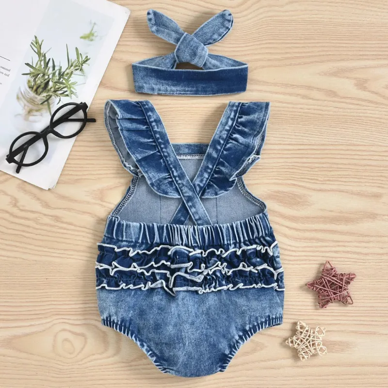 Mini Fashion™ - Sødt look - Denim Romper Best