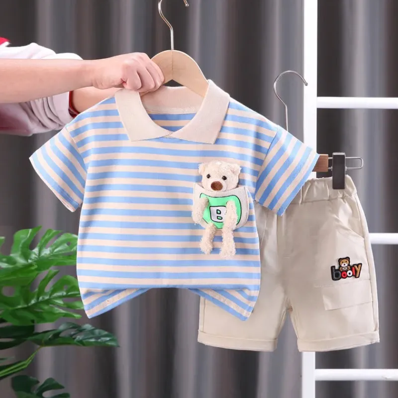 Mini Fashion™ - Stribet Sommersæt - Tøjsæt til Børn i Bomuld Clearance