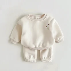 Mini Fashion™ - Varm og behagelig - Træningsdragt med blomsterbroderi Online